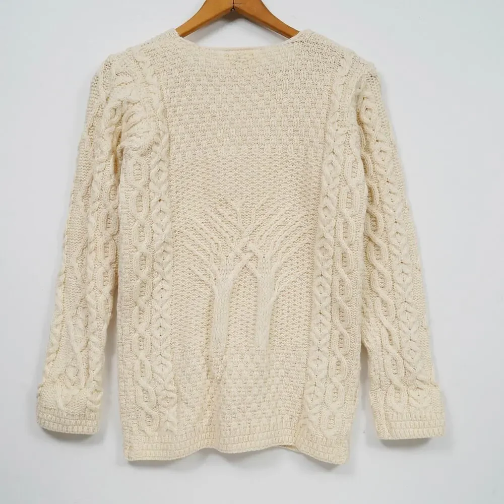 Kilronan Knitwear Ireland Merino Wool Aran Cable Cardigan Cream Size S